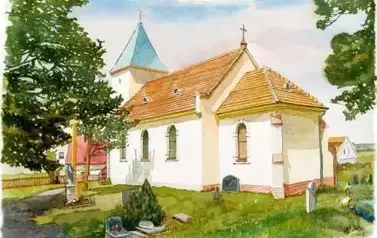 KOŚCI&Oacute;Ł PW. ŚW. BARTŁOMIEJA  APOSTOŁA W SIEMIDROŻYCACH - AKWARELA