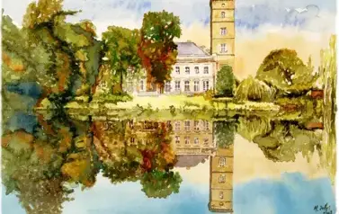 NEORENESANSOWY PAŁAC W JARZĄBKOWICACH Z KOŃCA XIX W. - AKWARELA autorstwa M. SOŁTYS