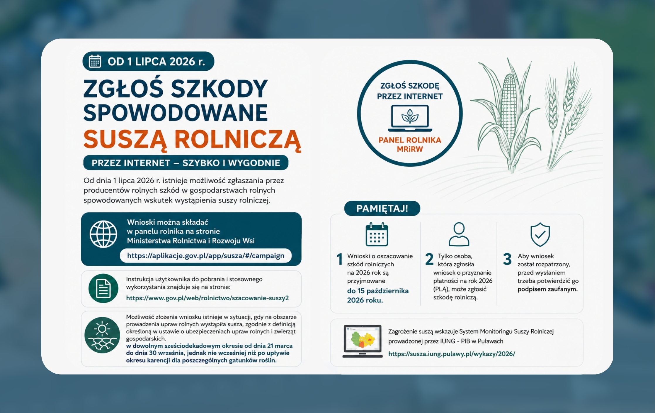 ???????????????????????????????????????? ???????????? ????????????????????????&oacute;???? &ndash; zgłaszanie szk&oacute;d spowodowanych suszą