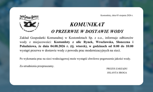 Przerwa w dostawie wody – Kostomłoty  