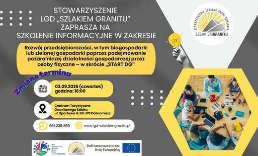  Zaproszenie - spotkanie informacyjne dotyczące planowanych naborów na rozpoczęcie działalności gospodarczej - Start DG